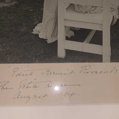 Edith Kermit Roosevelt (First Lady) Original Photo - Picture C. Inscription close up.: Currently located in the Town Supervisor's Office.  Origin Unknown.  Unsigned, but likely inscribed by the First Lady.  Inscription notes that the photo was taken at, "The White House."