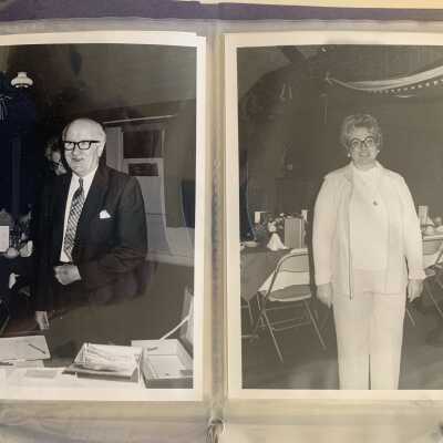 PB1 Page 13 - SLHS Charter Celebration Dinner: Top - Judy Rowe.  Bottom - George (Bob) Dunworth.  Judy Rowe is a former Historian of the Town of Sand Lake.