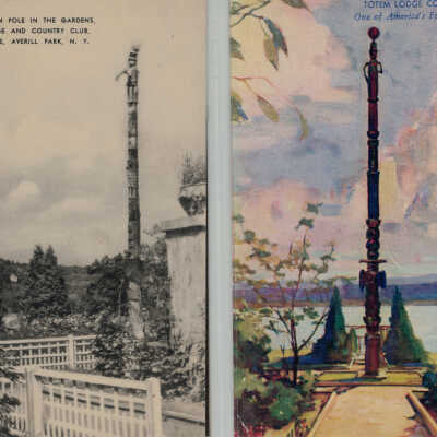 Famous Totem Pole and Totem Lodge Country Club, One of America's Foremost Resorts: Famous Totem Pole and Totem Lodge Country Club, One of America's Foremost Resorts, Burden Lake, NY, postcard.