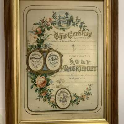 1884 Marriage Certificate: 1884 Marriage Certificate.  Unfortunately, the pen and ink entries have become nearly illegible due to fading.  