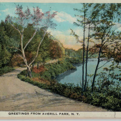 Greeting from Averill Park, NY: Greeting from Averill Park, NY, postcard.  Unspecified roadway.  Countryside. 