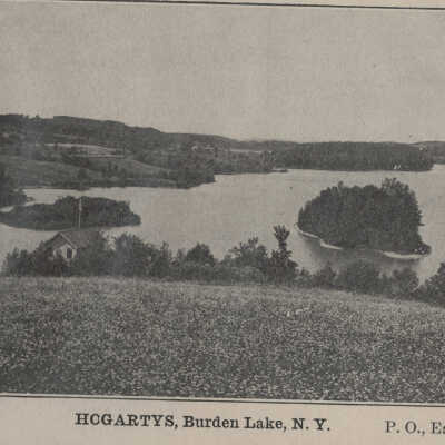 Hogartys, Burden Lake, NY P. O., East Schodack, NY: Hogarty's, Burden Lake, NY  P. O., East Schodack, NY, Castleton 37-F-2, postcard.  View from hillside.  