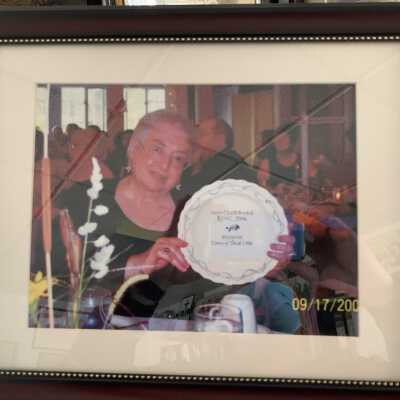 Former TOSL Historian Judy Rowe at Hart-Cluett Award Ceremony: Former TOSL Historian Judy Rowe at Hart-Cluett Award Ceremony.  Framed photo stored in Photo Box #1 located in the Historic Items Storeroom on the 2nd floor of Town Hall.
