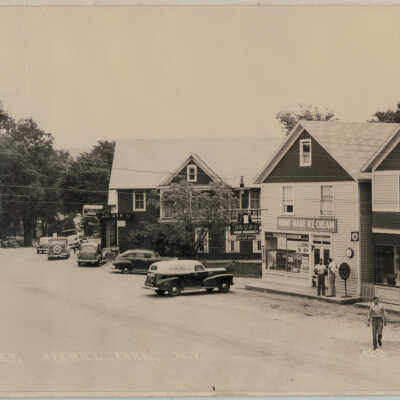 Main Street, Averill Park, NY: Main Street, Averill Park, NY.  Park Pharmacy, A&P store, Post Office and antique cars.  