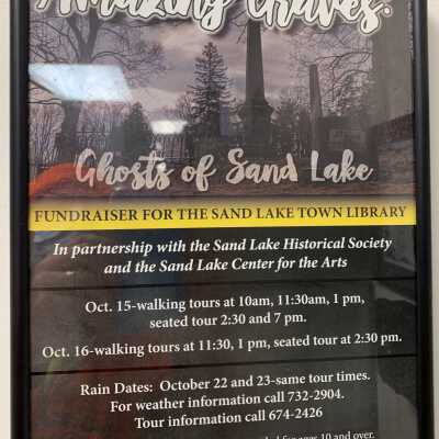 Amazing Graves Advertising Poster: Initial (first) Amazing Graves event Advertising Poster.  Event featured theatrical performances regarding the history of the Town of Sand Lake conducted throughout the Sand Lake Union Cemetery in the Town of Sand Lake, NY.  