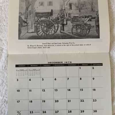 SLHS 1978 Calendar - December: Averill park and Sand Lake Volunteer Fire Company pumper along with Dr. Elmer E. Reichard