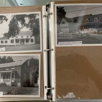 PPB Pages 7 and 8: Left side (6) Yellott-Collins house on Routes 66 and 43 and (7) Audna Tiff's House on Bear's Head Road.  Right side (8) Herman House on Glass Lake.