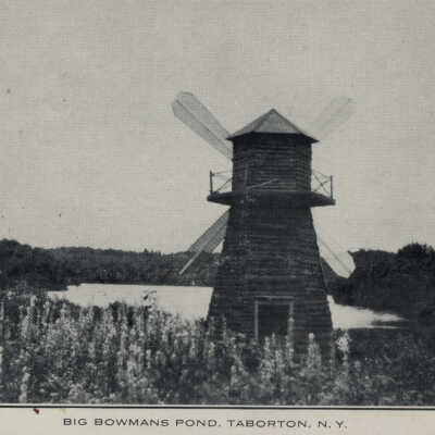Big Bowmans Pond, Taborton, NY: Big Bowmans Pond, Taborton, NY, postcard.  Windmill 