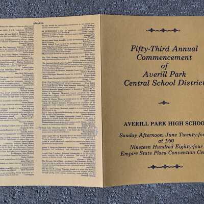 APHS Commencement Program 1984 - Front and Back Covers: SLHS awards given in overall memory of "deceased SLHS members."  Student winners were Nancy Stallone and Timothy Lukovits.
