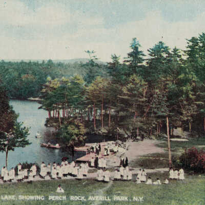 View on Crystal Lake, Showing Perch Rock, Averill Park, NY: View on Crystal Lake, Showing Perch Rock, Averill Park, NY, postcard.