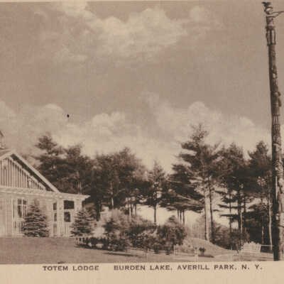 Totem Lodge, Burden Lake, Averill Park, NY: Totem Lodge, Totem Lodge and Country Club, Burden Lake, Averill Park, NY, postcard.  View from land.