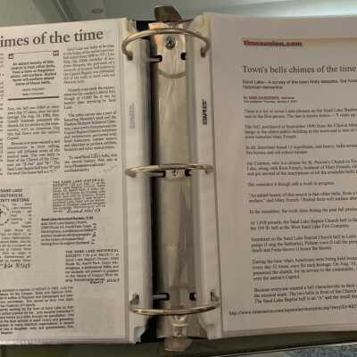 NAB Pages 37 and 38: Left Side - PPA regarding Caryn Neidringhaus professional fiddler presentation.  Both sides - A January of 2003 Times Union article regarding the Sand Lake Baptist Church bell and other local bells.