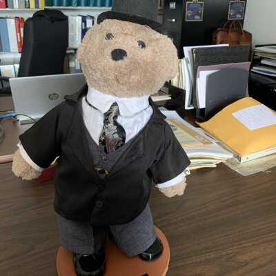 Presidential Teddy - Front - See the SLHS Auction Poster: Donated to the Town of Sand Lake Historian by Mike and Nancy Perry of Averill Park, NY.  Currently located in the Town Historian's Office in Town Hall.