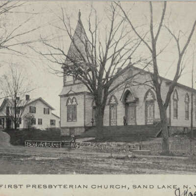 First Presbyterian Church, Sand Lake, NY: First Presbyterian Church, Sand Lake, NY, postcard.  Includes rectory.