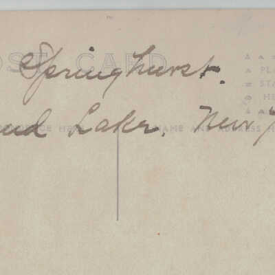 Springhurst, Sand Lake, NY, Reverse: Springhurst, Sand Lake, NY, postcard.  Reverse side.  Location unknown.  