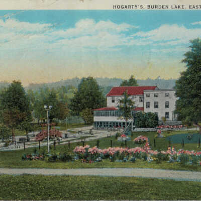Hogarty's, Burden Lake, NY, East Schodack, NY: Hogartys, Burden Lake, NY, East Schodack, NY, postcard.  Grounds view from land.
