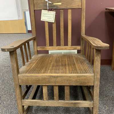 James C. Cotton Rocker - Front Chair 1: First of a set of two matching rocking chairs made by James C. Cotton in the 1800s.  Refer to the following URL for additional information if desired https://sandlakehistory.org/cottonhs.htm