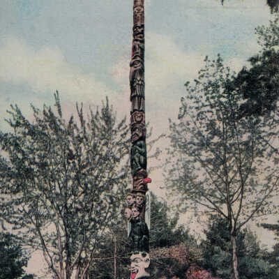 Totem Pole, Totem Lodge and Country Club: Totem Pole, Totem Lodge and Country Club, Burden Lake, NY, colorized, postcard.