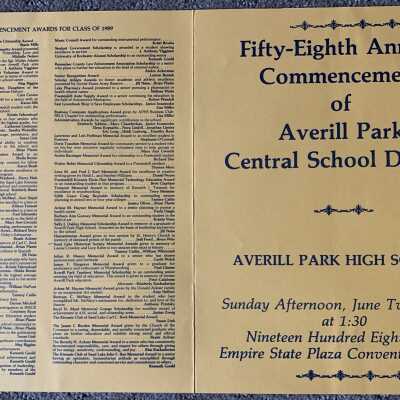 APHS Commencement Program 1989 - Front and Back Covers: SLHS awards given in memory of Louise Crowley and Lucy Kehn.   Student winners were Tammy Catlin and William Whitcomb.