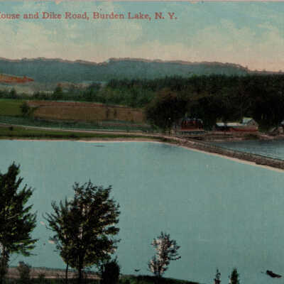 Burden Lake House and Dike Road, Burden Lake, NY: Burden Lake House and Dike (Dyke) Road, Burden Lake, NY, postcard.