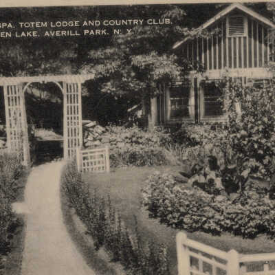 Path to the Spa, Totem Lodge and Country Club, Burden Lake, Averill Park, NY: Path to the Spa, Totem Lodge and Country Club, Burden Lake, Averill Park, NY, postcard.