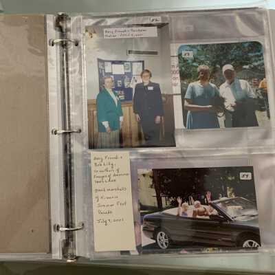 PPB Pages 29 and 30: Right side (52) Barbara Mahan and Mary French at Troy Area Retired Teachers Association speaking about the Sand Lake book (53 and 54) Mary French and Robert Lilly, co authors of Images of Sand Lake book as Grand Marshalls of a Kiwanis Summer Fest.