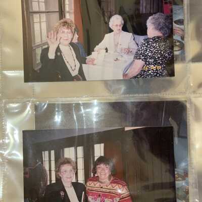 PB1 Page 53 - April 2000 Crooked Lake House: Left - Bea Danks and Joan Fuess
Right - Barbara Martinage, Jean Wilkins and Ruth Bordt