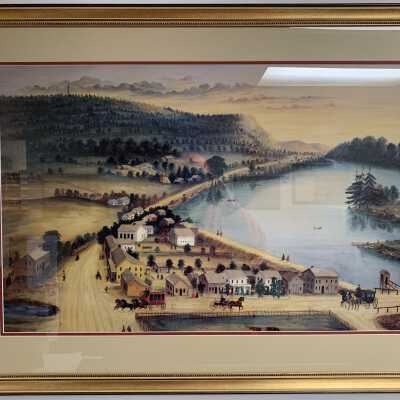 View of Glass Lake - Lithograph: Joseph Hidley's "View of Glass Lake" c. 1855