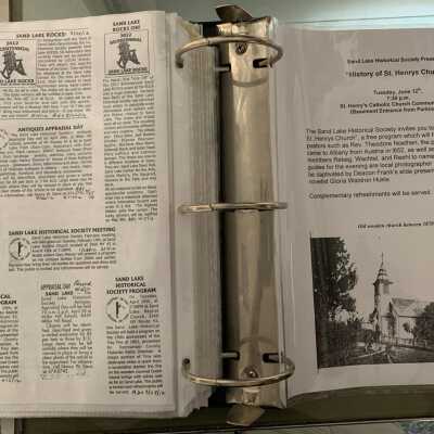 NAB Pages 95 and 96: Left side - PPAs regarding Marvin Bubie celebrating Revolutionary War Municpal Seals, Sand Lake Rocks decorated Adirondack chair auction, Kathy Seheehan 150th anniversary of the Troy Fire of 1862, and Gary Mercer antique bottles.  Right side - History of St Henry's church Frank Lukovits and Gloria Waldron Hukle.