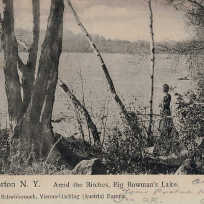 Taborton, NY, Amid the Birches, Big Bowman's Lake: Taborton, NY, Amid the Birches, Big Bowman's Lake, postcard.   T. Schwidernoch, Vienna-Hacking (Austria) Europa.  August 16, 1907.