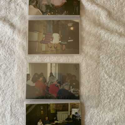 PB1 Page 69: First (top) Photo - Kathy Sheehan at the 1995 Annual Meeting 
Second - APHS Gateway History Club
Third - Spring 1995 Reps Freeman and Allendorph and Carol Supkis at RCHS meeting.
Bottom - Town Supervisors Program Marj Larsen, Bob Lilly, Rosemary Supkis, Jahn Allendorph
