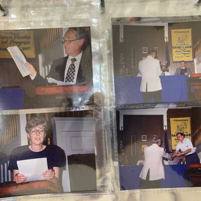 PB1 Page 48 - 1994 Town Supervisors Meeting: Upper left - John Allendorph or Allendorf (variously spelled)
Upper right - Robert Carpenter accepting a citiation
Lower left - Linda Hasting speaking about former Supervisor and State Senator Hastings
Lower right - Fed Wurtembenger accepting a citation