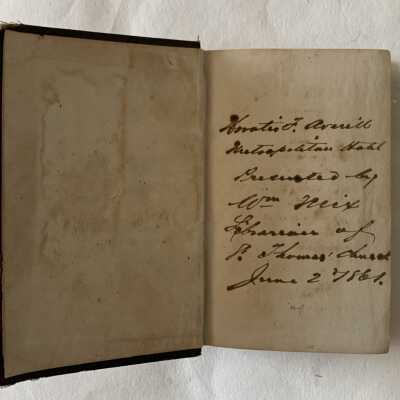 Horatio Averill Book of Common Prayers - Inscription Page: Horatio Averill Book of Common Prayers - Inscription Page.