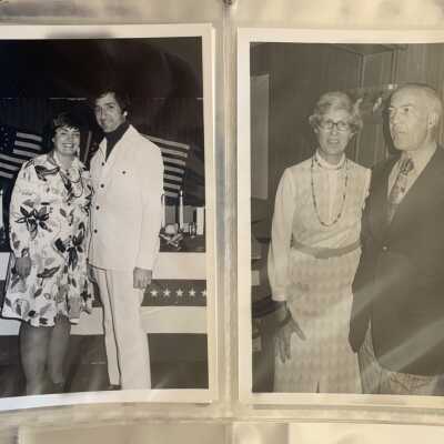 PB1 Page 9 - SLHS Charter Celebration Dinner: Top - Ada and Wes Miller.  Bottom - Joan and Alan Fuess.  Joan is a past President of SLHS.