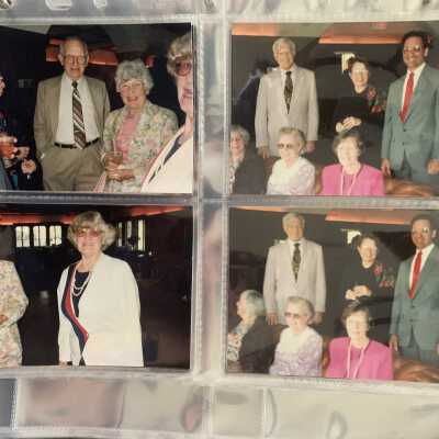 PB1 Page 34 - 1993 Annual Meeting Crooked Lake House: Upper left - George and Martha Leckonby
Upper right - Wes Miller, Joan Gross, Alan Fuess, Elinor Zaki, Norma Bubie and Ruth Fuess
Lower left - Martha Leckonby and Mrs. DeRosa
Lower right - Wes Miller, Joan Gross, Alan Fuess, Elinor Zaki, Norma Bubie and Ruth Fuess