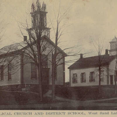 Evangelical Church and District School, West Sand Lake, NY: Evangelical Church and District School, West Sand Lake, NY, postcard.