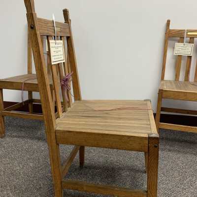 James C. Cotton Small Chair Set - Side View Example: Set of three matching small chairs made by James C. Cotton in the 1800s.  Refer to the following URL for additional information if desired https://sandlakehistory.org/cottonhs.htm