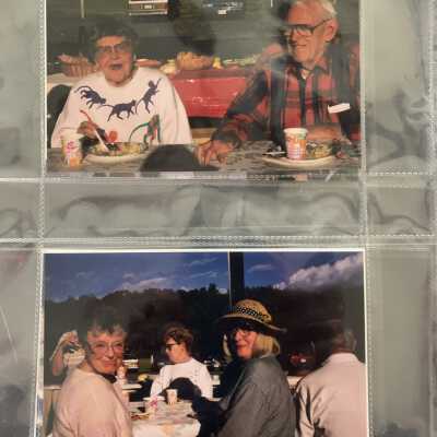 PB1 Page 59 - Picnic Meeting: Top - Kitty Mace and Hughes Gemmill
Bottom - W. Edward, R. Bordt, and P. Detmar