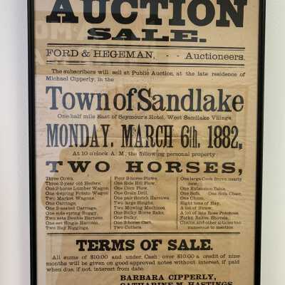 Town of Sand Lake, NY, 1882, Horse, Livestock and Farm Auction Poster: Town of Sand Lake, NY, 1882, Horse, Livestock and Farm Auction Poster