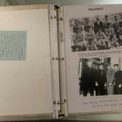 PPB Pages 57 and 58: Right side (100)  baseball team photo including Freddie Biittig (101) WWII military uniform photo featuring Ron King, Willian Smauder, Richard Uline, Ronald Oliver, Eldon Snyder in December of 1944.