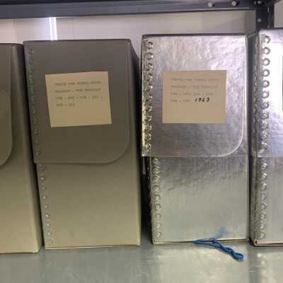 APHS Threshold Yearbook Archival Boxes: APHS Threshold Yearbook Archival Boxes - TOSL owned items currently stored in an archival box in and on Town Historian's Storeroom Shelf 3 b (THSS3-b).