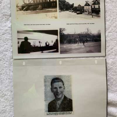 Various Post Cards, Photos and Articles lent by Eva Weber: Postcards and photos included Burden Lake Casino, Averill Park High School Band, Main Street Averill Park a LT Perry Williams.