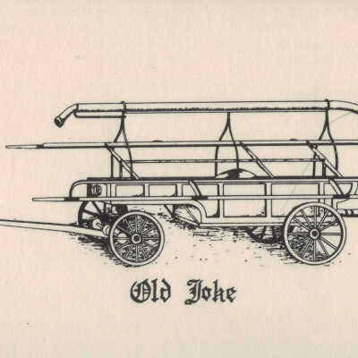 Old Joke, Hand Pulled and Pumped Fire Cart United States Bicentennial Celebration Postcard: Town of Sand Lake, United States Bicentennial celebration postcard.  Postcard created from artwork used to create the Town of Sand Lake US Bicentennial plate.  