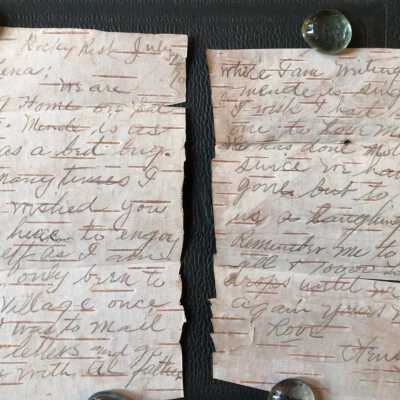 Note to Lena Herzog of Albany from Henry ??, written from Rocky Rest (see photo above) on birch bark, July 1890, found in the photo album