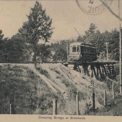 Crossing Bridge at Brookside, Sand lake, NY: Crossing Bridge at Brookside, trolley line photo. 