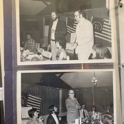 PB1 Page 4 - SLHS Charter Celebration Dinner: Top - Jane Van Praag, Bob Harris, Susan Harris, Charles and Carol Viens. 
Bottom - Jane Van Praag, Bob Harris, Barney Fowler, Charles and Carol Viens.