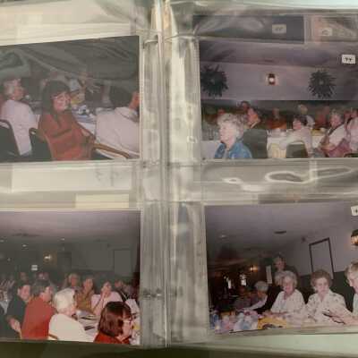 PPB Pages 35 and 36: Both sides (42-45) photos from the May 16, 2000, SLHS Annual Meeting at Lakeview Hotel and Restaurant featuring Baryl Vannier speaking about Lindenwald.