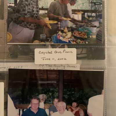PB3 Page 1 - Crystal Cove Picnic June 2002: Top - Rich Castle and Phil and Grace Briscoe.
Bottom - Mike & Gail St Germain, Bob Lilly and Joan Fuess.