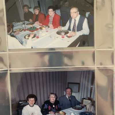PB1 Page 55 - Christmas 1998: Top - The Kacharians and Winn Edwards and Diane Freeman
Bottom - Marge Larsen, Kitty Mace and Bill Freeman