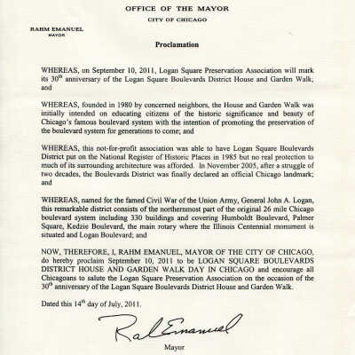 Logan Square Boulevards District house and Garden Walk Day proclamation